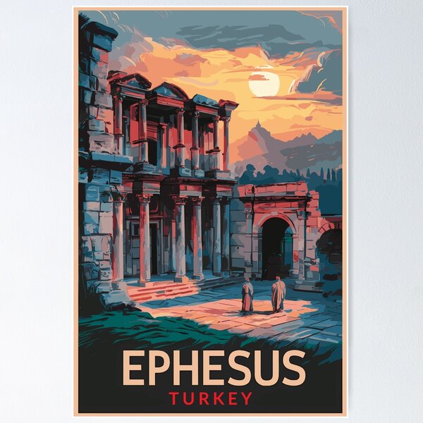 Ephesus Library of Celsus Travel Art Vintage Poster