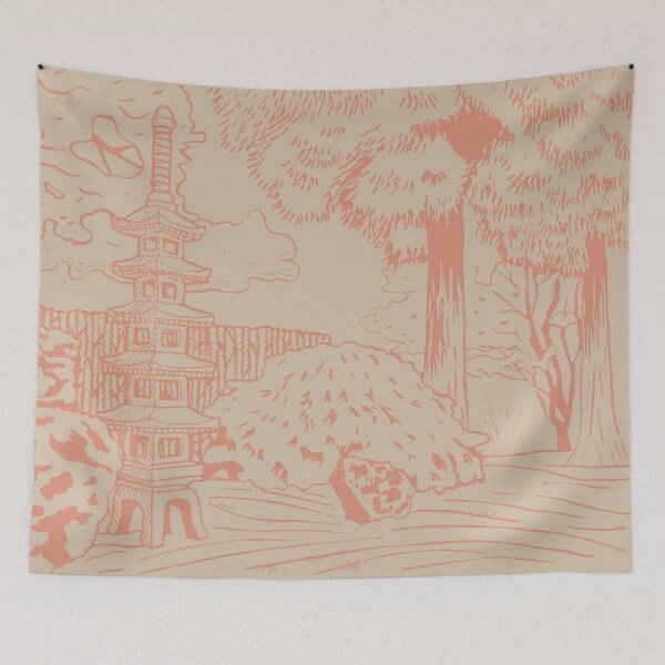 Item preview, Japanese Garden with Pagoda Linocut Print - Coral + Dove designed and sold by Irene Estelle.