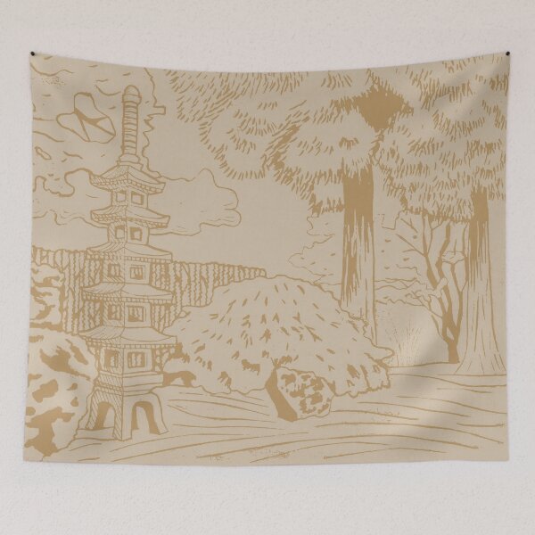 Item preview, Japanese Garden with Pagoda Linocut Print - Fawn + Dove designed and sold by Irene Estelle.