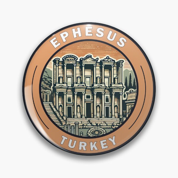 Item preview, Ephesus Turkey Illustration Travel Art Badge designed and sold by KrisSidDesigns.