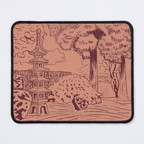 Item preview, Japanese Garden with Pagoda Linocut Print - Wine + Coral designed and sold by Irene Estelle.