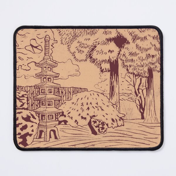 Item preview, Japanese Garden with Pagoda Linocut Print - Wine + Melon designed and sold by Irene Estelle.