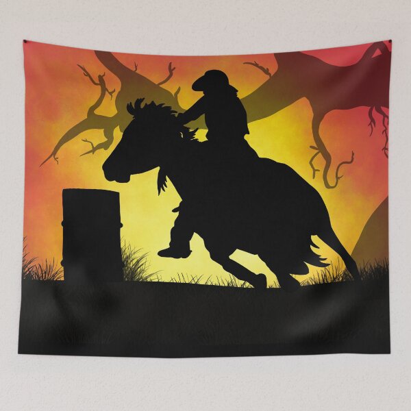 Artikelvorschau, Barrel Racer Cowgirl Sonnenuntergang Silhouette entworfen und verkauft von TalesFromTrails.