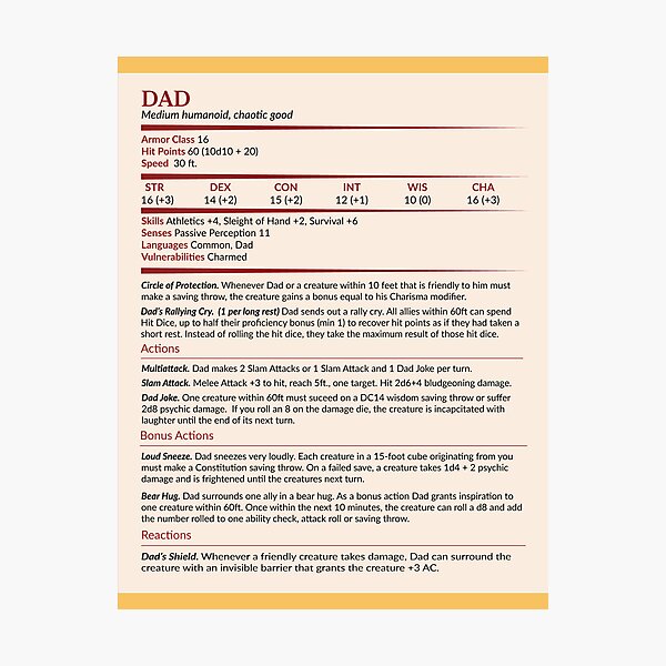 Item preview, Dad DnD Character Stats designed and sold by GeekyGoddess.