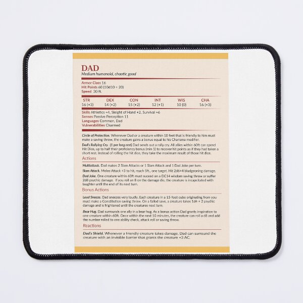 Item preview, Dad DnD Character Stats designed and sold by GeekyGoddess.