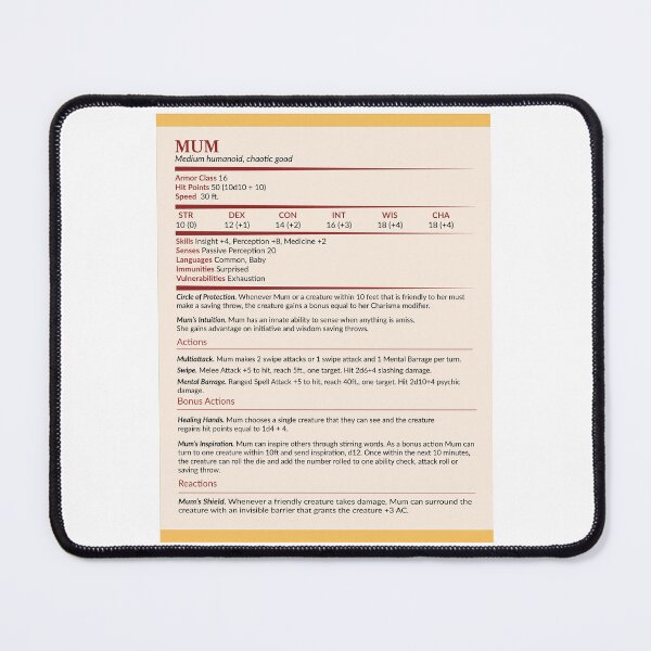 Item preview, Mum DnD Character Stats designed and sold by GeekyGoddess.