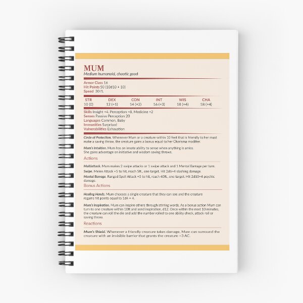 Item preview, Mum DnD Character Stats designed and sold by GeekyGoddess.