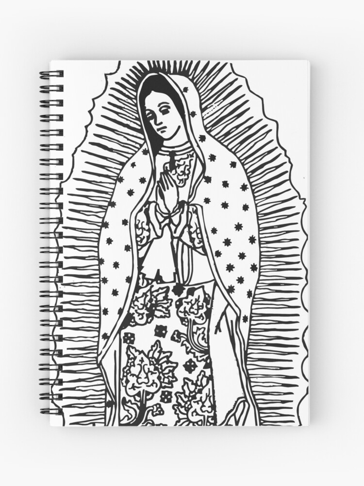 Virgen De Guadalupe Our Lady Of Guadalupe Black And White Design Wall Art Catholic Prints Spiral Notebook