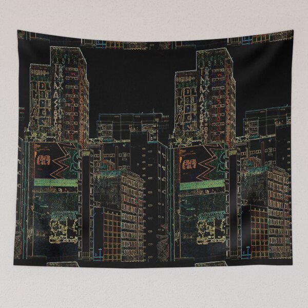 Item preview, Colorful city building art at night designed and sold by Fran Cost.