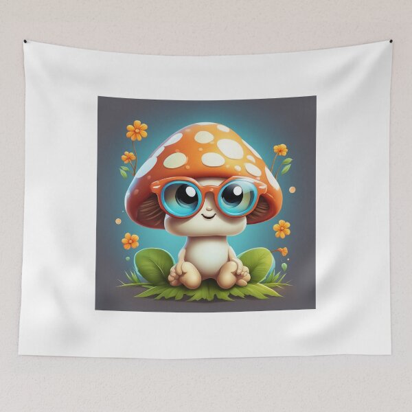 Item preview, Cute Mushroom Kid Wearing Glasses Cartoon Vector Icon Illustration designed and sold by hjian8219.