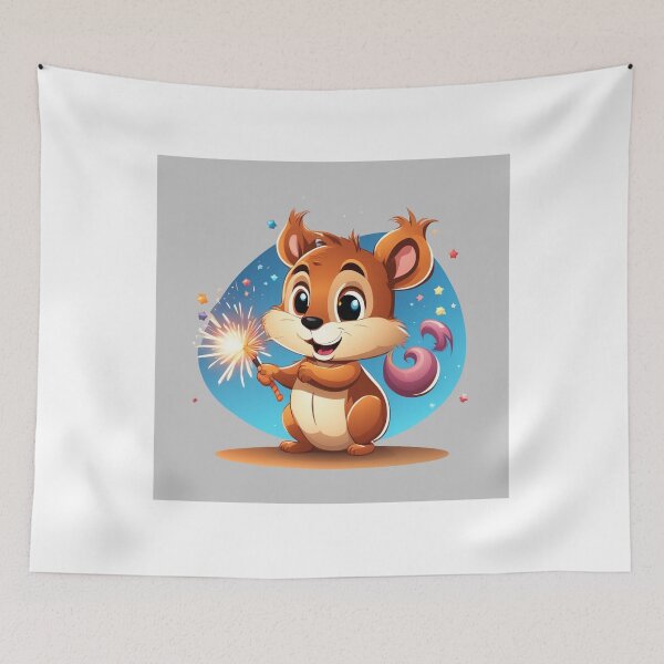 Item preview,  Cute Squirrel Playing with Fireworks Cartoon Vector Icon Illustration designed and sold by hjian8219.