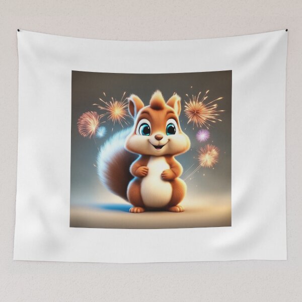 Item preview,  Cute Squirrel Playing with Fireworks Cartoon Vector Icon Illustration designed and sold by hjian8219.