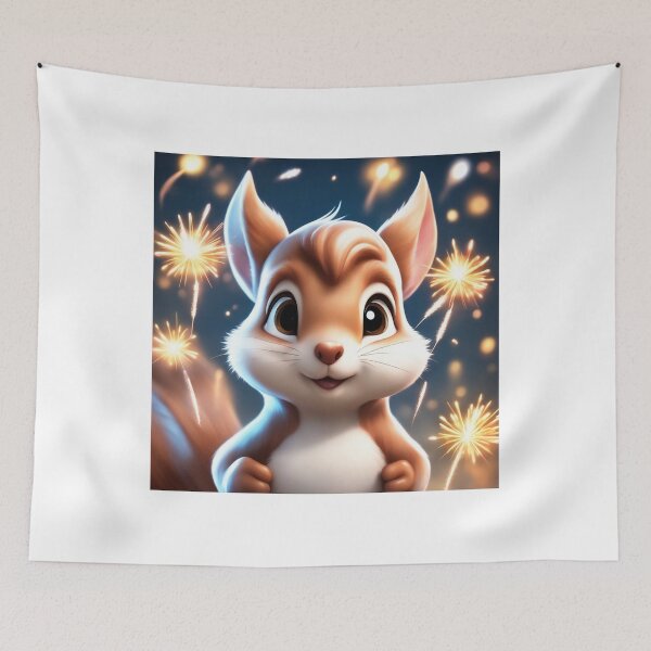Item preview,  Cute Squirrel Playing with Fireworks Cartoon Vector Icon Illustration designed and sold by hjian8219.