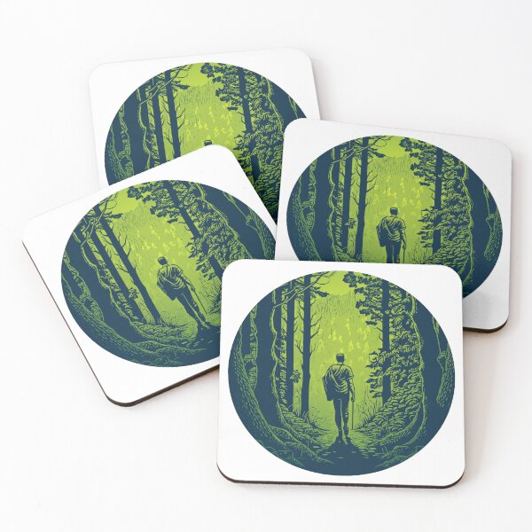 Item preview, Hiking in the forest of a man walking illustration sticker and t-shirt designed and sold by PIXEL POP DESIGNS - Beyond the Norm!.