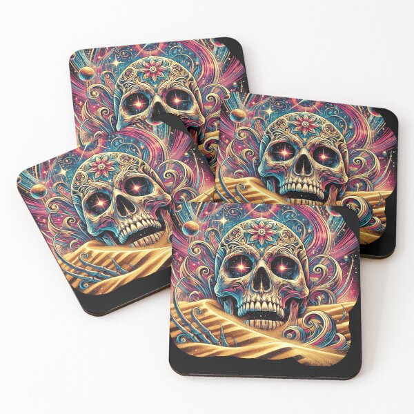 Item preview, Cosmic Skull Emerging from Sands - Surreal Adventure Art designed and sold by Noussairox.