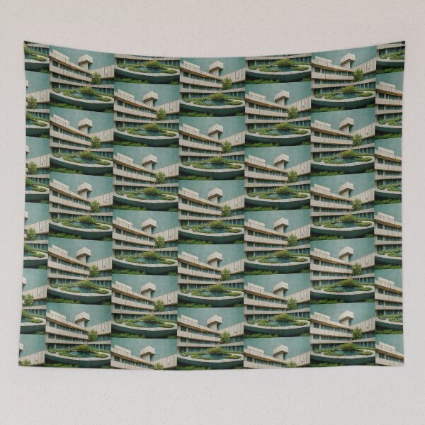 Item preview, Courtyard Building with Central Pond designed and sold by BestArtByArvind.