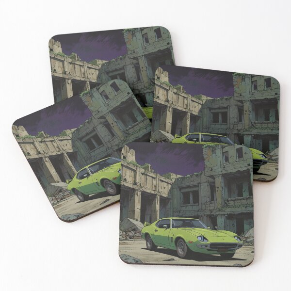 Item preview, Lime green car in the ruins of a city  designed and sold by JohnChocolate.