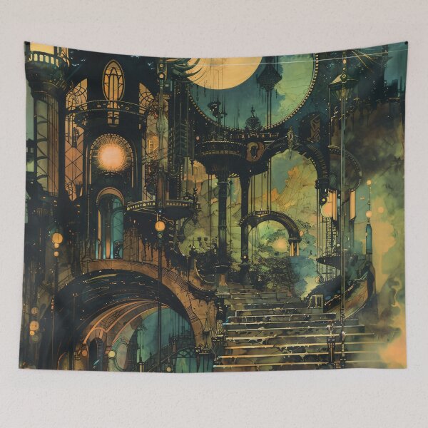 Item preview, Steam City Staircase Night Art Nouveau designed and sold by entwithanaxe.