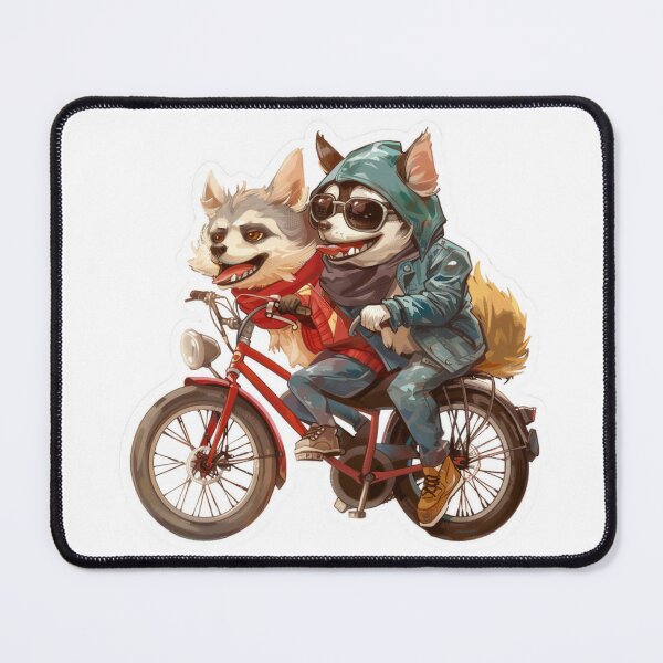 Item preview, Playful wolf and chihuahua cycling on one bike in a Muppet Show-inspired scene full of joy and color designed and sold by tjnextgen99.