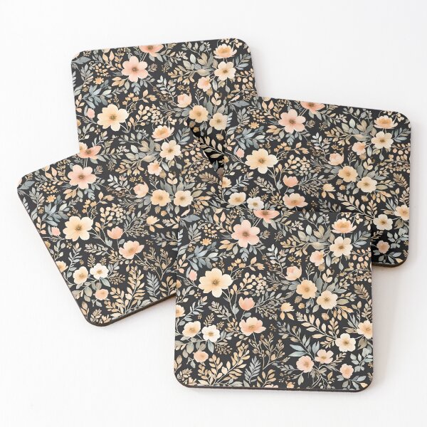 Item preview, Beautiful Floral Pastel Pattern on Black Background designed and sold by Ninjakandy.
