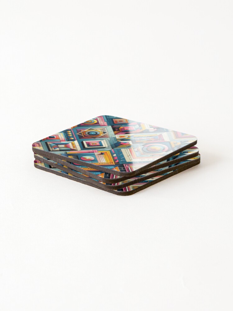 Thumbnail 4 of 5, Coasters (Set of 4), Rectangular Futuristic Pattern designed and sold by AIrtisticPrints.