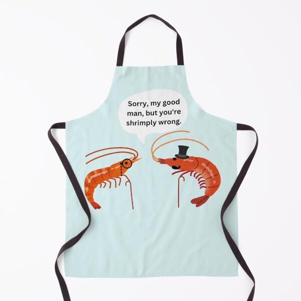 Item preview, Two Prawns in a Debate with caption "Sorry, my good man, but you're shrimply wrong." Funny Shrimp Pun designed and sold by MoonlitMystic.
