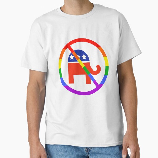 Vista previa del artículo con la obra «Diseño anti-Partido Republicano con arcoiris», diseñado y vendido por Rachel the Artist .