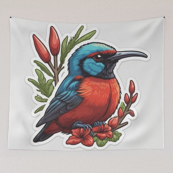Item preview, Scarlet Stuffed Sunbird Sticker with Flowers designed and sold by laguitan10.
