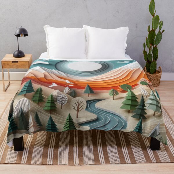 Item preview, Serene Paper Art Landscape with Mountains and Forest designed and sold by Nara Intha.