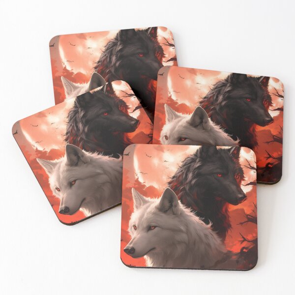 Item preview, Black Wolf and White Wolf portrait by the Red Moon designed and sold by Artsy Sharky.