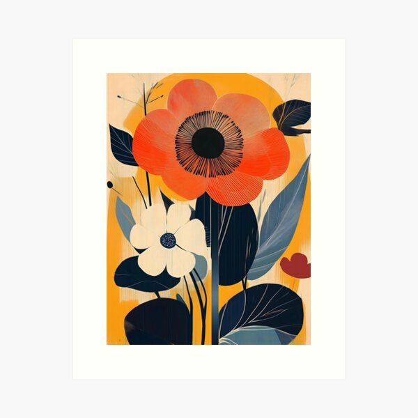 Item preview, Vibrant Floral Illustration With Red and White Blooms Against a Warm Background designed and sold by Pixcazso.