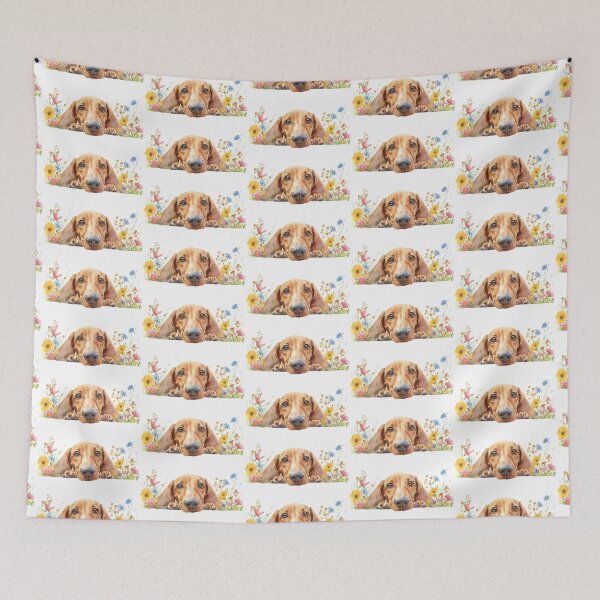 Item preview, Brown puppy face with flower field designed and sold by RoadMail.