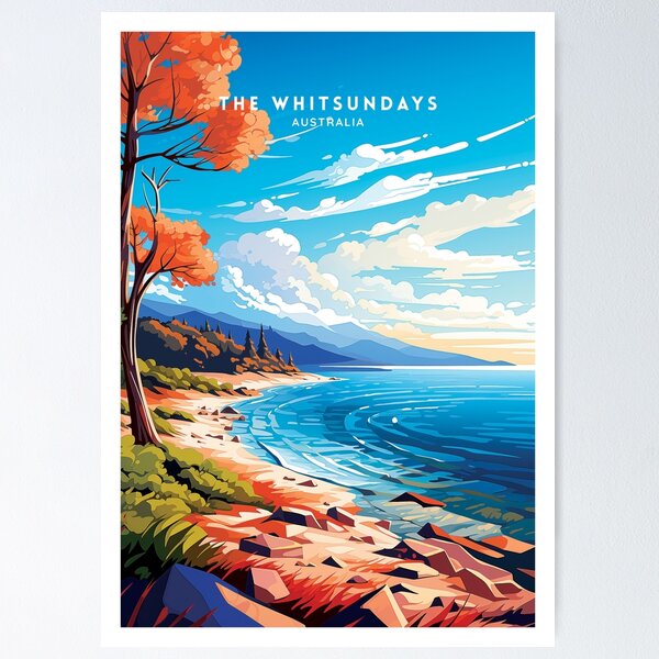 Item preview, The Whitsundays Australia Tropical Bliss Travel Poster Illustration designed and sold by NeuralVibe.