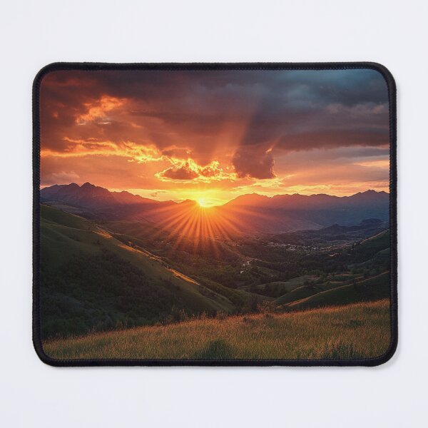 Item preview, Sunset Mountains Landscape, Mountains Landscape Wall Art designed and sold by NicolasGlowArt.