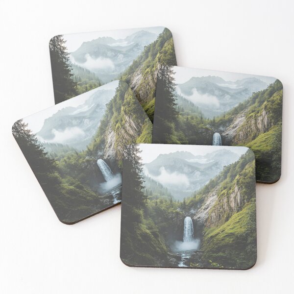 Item preview, Mountains And Waterfall Landscape, Nature Wall Art designed and sold by NicolasGlowArt.