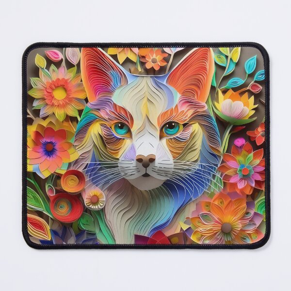 Item preview, Cat and flowers in layered paper technique designed and sold by ImageMagic2024.