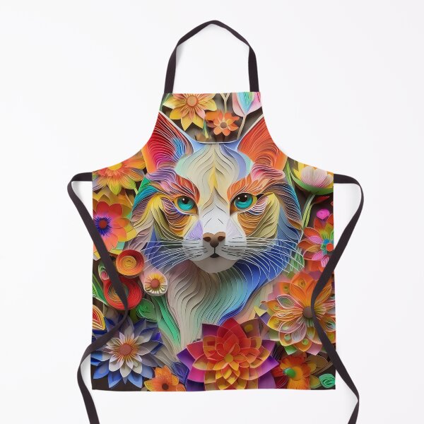 Item preview, Cat and flowers in layered paper technique designed and sold by ImageMagic2024.