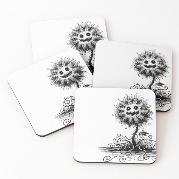 Item preview, Black and White Scruffy Flower Monster - Quirky Creature designed and sold by Blink Art Studio.