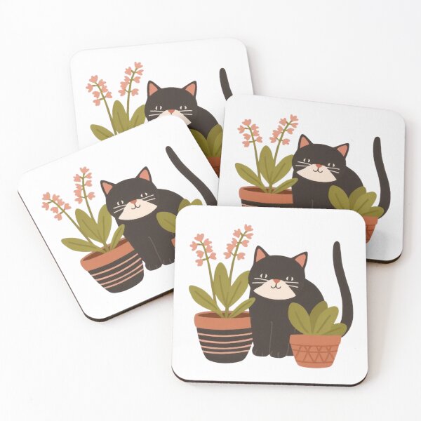 Item preview, Cute funny chubby kitty guarding the safety of potted flowers. designed and sold by SaraSumi.