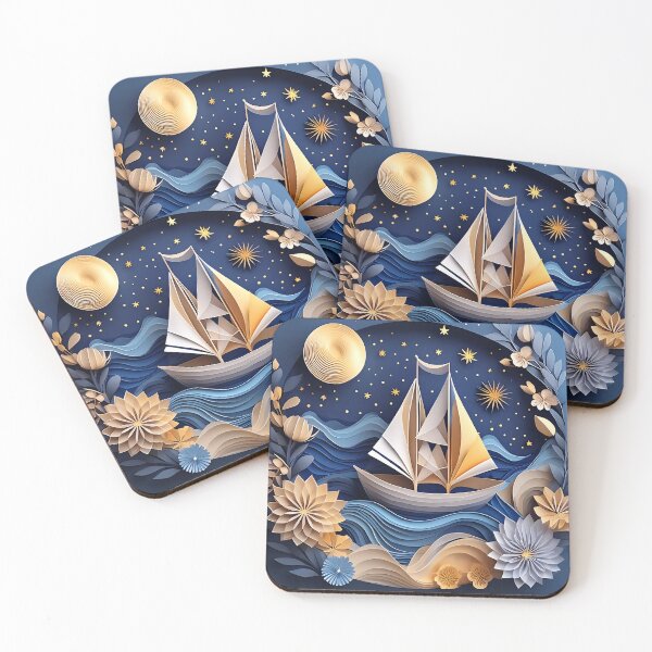 Item preview, Sailing boat in layered paper effect designed and sold by ImageMagic2024.