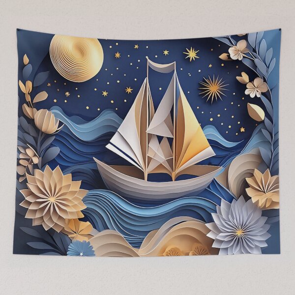 Item preview, Sailing boat in layered paper effect designed and sold by ImageMagic2024.