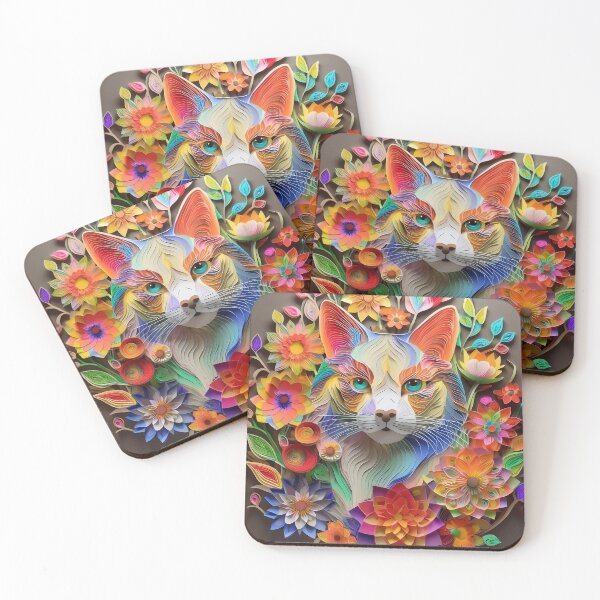 Item preview, Cat and flowers in layered paper technique designed and sold by ImageMagic2024.