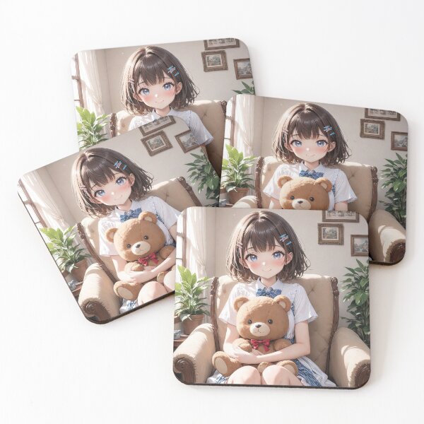 Item preview, Anime girl with teddy bear in city at night portrait art designed and sold by TheArtistOf2022.