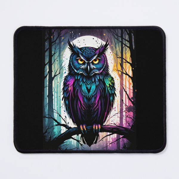 Item preview, Vibrant Colorful Owl Perched on Branch designed and sold by ByteyCreatives.