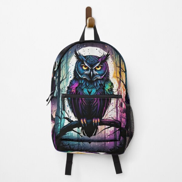 Item preview, Vibrant Colorful Owl Perched on Branch designed and sold by ByteyCreatives.