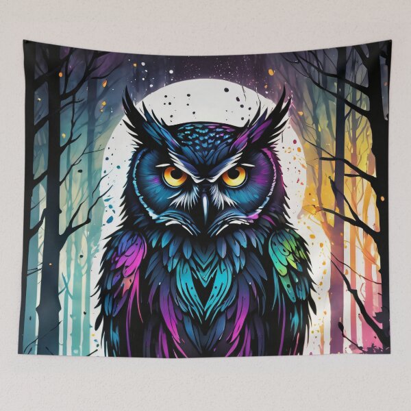 Item preview, Vibrant Colorful Owl Perched on Branch designed and sold by ByteyCreatives.