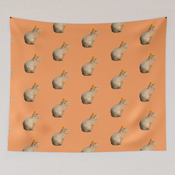 Item preview, Capybara with Orange on Head Orange Background designed and sold by GeekyGirlsGarb.