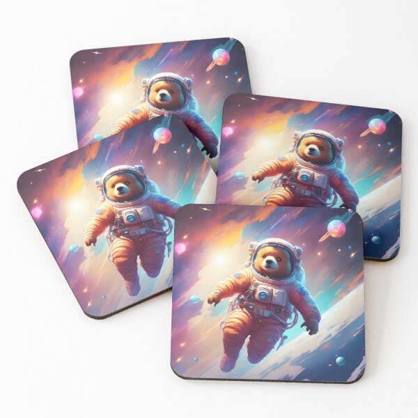 Item preview, Happy Space Bear in Vibrant Galaxy – Brown Bear in Spacesuit Floating Among Stars and Planets designed and sold by CrownedCanvas.