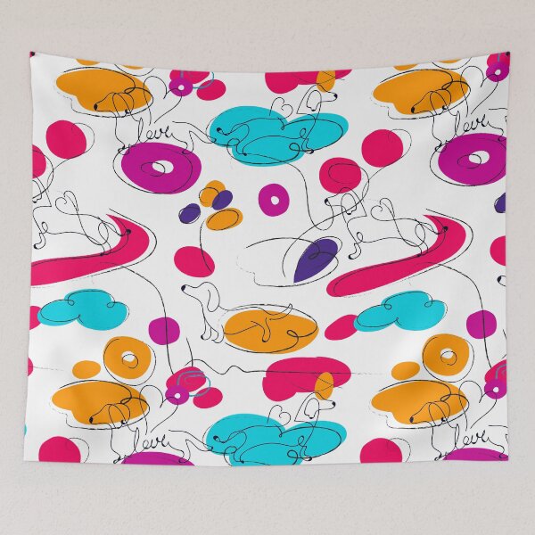 Item preview, Abstract colorful print with lines, spots and dogs designed and sold by FleurDesign.