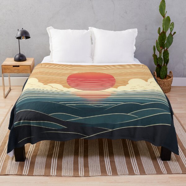 Item preview, Red Sunset Ocean Wave sky colorful line Art designed and sold by Nanthanon.